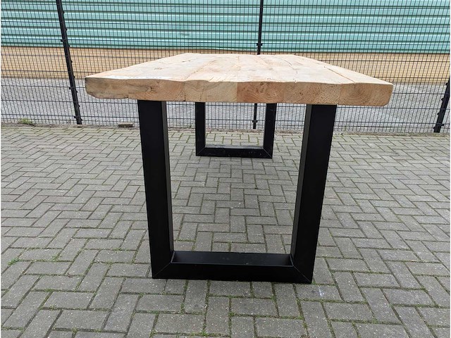 Tuin bartafel rustiek iepenhout. 225 x 105 x 100cm. metalen bar u onderstel - afbeelding 2 van  3