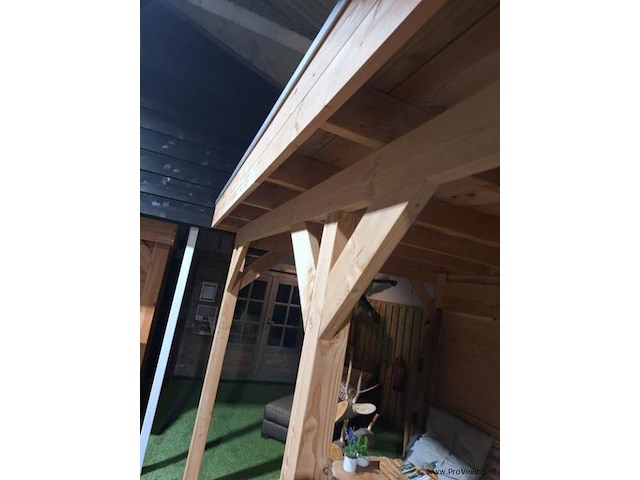 Tuinhuis (douglas) met overkapping - 670x250cm - afbeelding 9 van  10