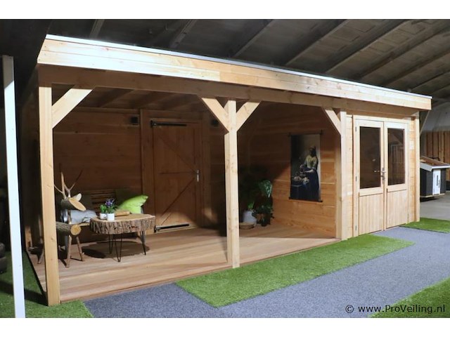 Tuinhuis (douglas) met overkapping - 670x250cm - afbeelding 1 van  16