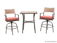 Tuinset 3-delig - barset hoog - bruin wicker + rode kussens - afbeelding 2 van  3