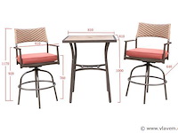 Tuinset 3-delig - barset hoog - bruin wicker + rode kussens - afbeelding 3 van  3