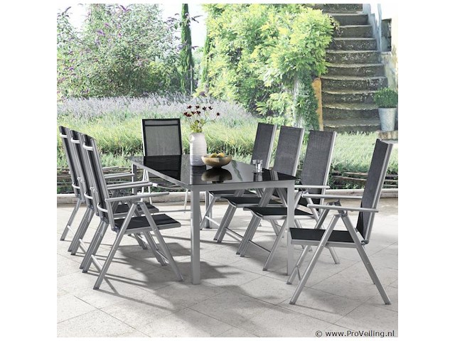 Tuinset / eetset milano 9-delig zilver/grijs - afbeelding 6 van  13