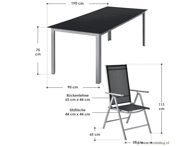 Tuinset / eetset milano 9-delig zilver/grijs - afbeelding 9 van  13