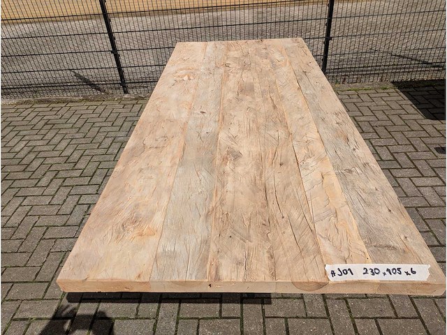 Tuintafel iepenhout. 230 x 100 x 78cm. metalen spinpoot - afbeelding 3 van  3
