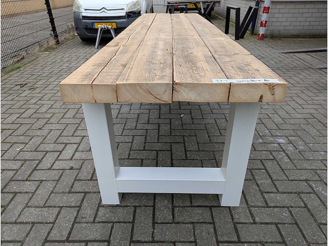 Tuintafel mega. rustiek grenenhout. 350 x 85 x 78cm. metalen a onderstel - afbeelding 2 van  3
