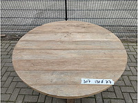 Tuintafel oud eikenhout 130cm rond. houten onderstel - afbeelding 3 van  3