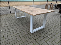 Tuintafel oud eikenhout 220x87x76cm. metalen u onderstel - afbeelding 1 van  3