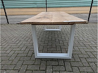 Tuintafel oud eikenhout 220x87x76cm. metalen u onderstel - afbeelding 2 van  3