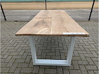 Tuintafel oud eikenhout 220x87x76cm. metalen u onderstel - afbeelding 3 van  3