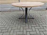 Tuintafel oud eikenhout. rond 130cm. houten onderstel - afbeelding 2 van  3