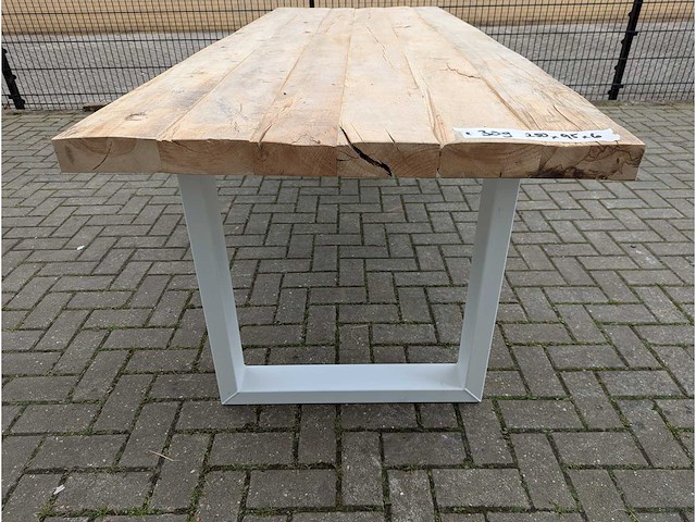 Tuintafel oud iepenhout 250 x 95 x 78cm. metal u onderstel - afbeelding 3 van  3