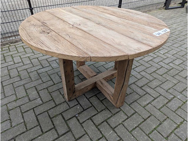 Tuintafel rustiek eikenhout rond. 130cm - afbeelding 1 van  3