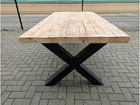 Tuintafel rustiek iepenhout. 205 x 100 x 78cm. houten x onderstel - afbeelding 2 van  3