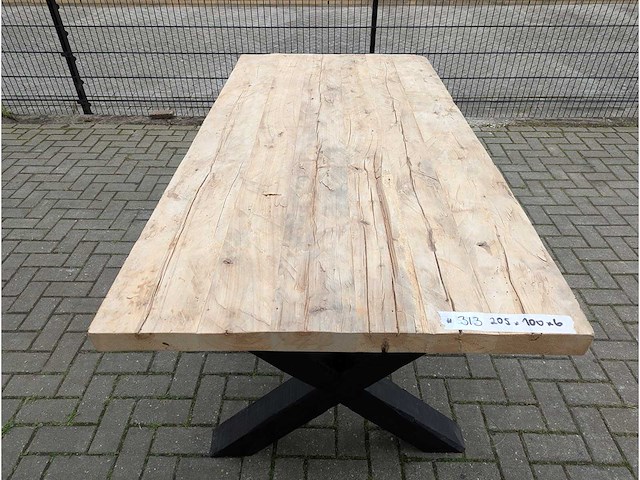 Tuintafel rustiek iepenhout. 205 x 100 x 78cm. houten x onderstel - afbeelding 3 van  3