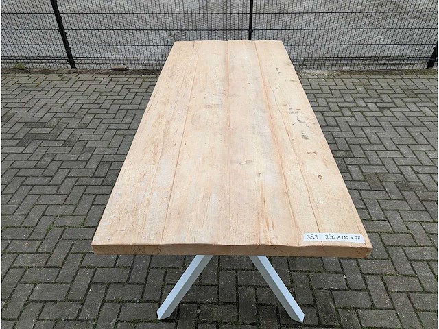 Tuintafel rustiek iepenhout. 230 x 100 x 78cm. wit metalen y onderstel - afbeelding 3 van  3