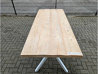 Tuintafel rustiek iepenhout. 230 x 100 x 78cm. wit metalen y onderstel - afbeelding 3 van  3