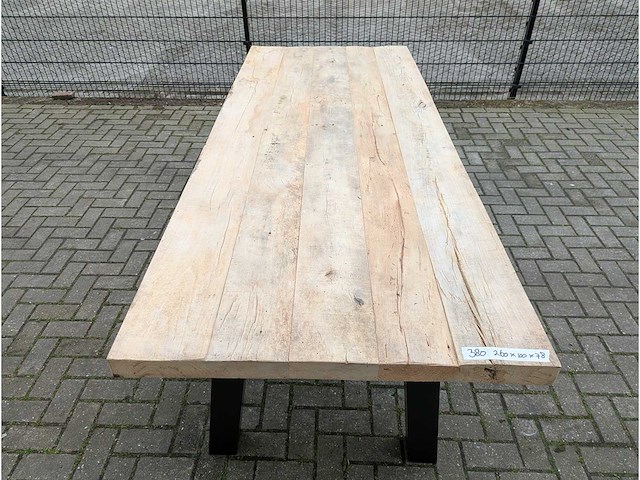 Tuintafel rustiek iepenhout. 260 x 100 x 78cm. metalen onderstel - afbeelding 3 van  3