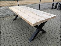 Tuintafel rutiek iepenhout 230 x 95 x 78cm. houten x onderstel