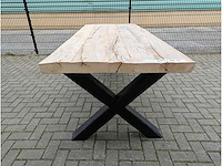 Tuintafel rutiek iepenhout 230 x 95 x 78cm. houten x onderstel - afbeelding 2 van  3
