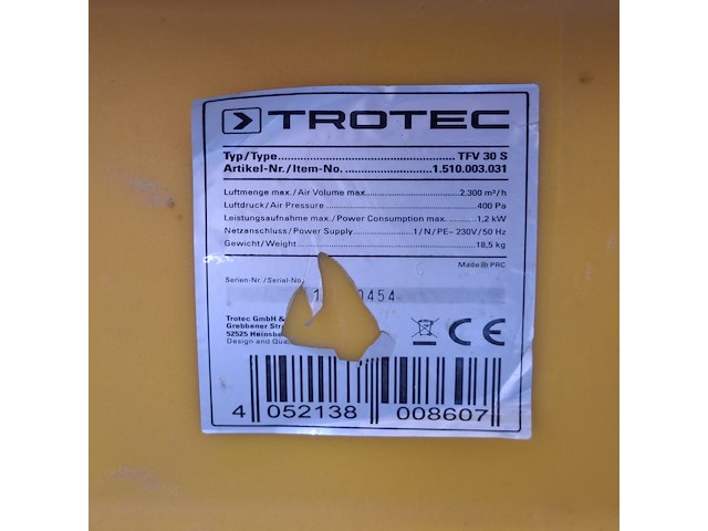 Turbo ventilator, trotec, tfv 30s, geel, 2026 - afbeelding 8 van  8