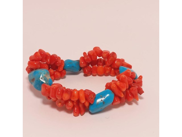 Turqoise en bloedkoraal armband - afbeelding 1 van  3