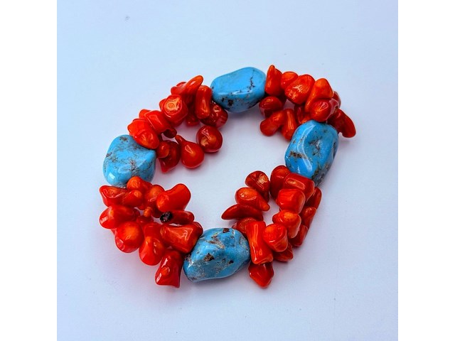 Turqoise en bloedkoraal armband - afbeelding 1 van  3