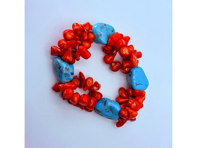 Turqoise en bloedkoraal armband - afbeelding 2 van  3