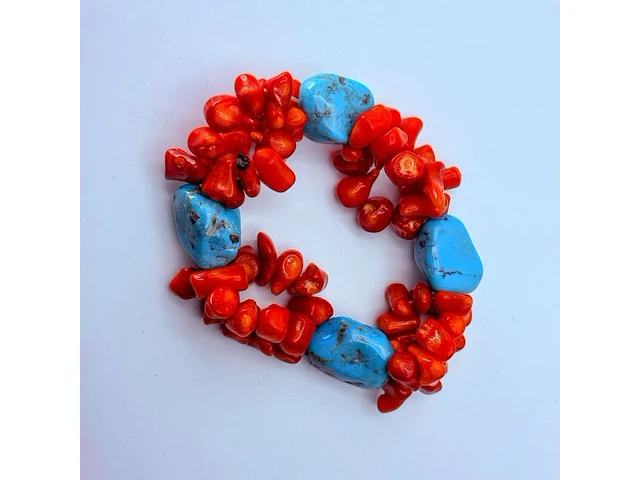 Turqoise en bloedkoraal armband - afbeelding 2 van  3