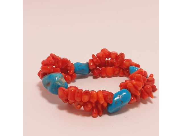 Turquoise en bloedkoraal armband - op maat verstelbaar - afbeelding 1 van  3