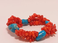Turquoise en bloedkoraal armband - op maat verstelbaar - afbeelding 1 van  3