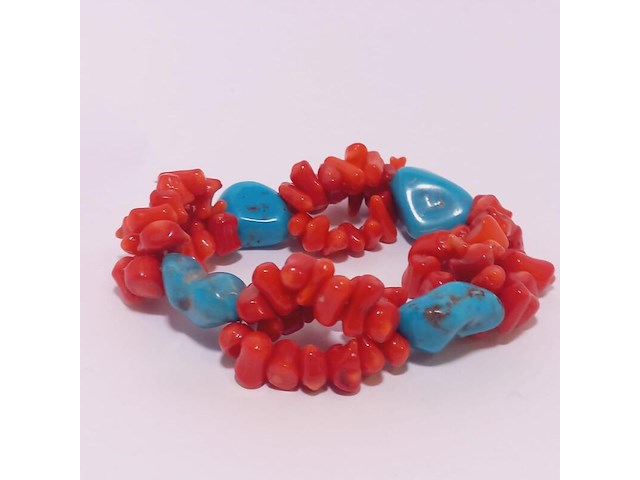 Turquoise en bloedkoraal armband - op maat verstelbaar - afbeelding 2 van  3