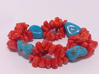 Turquoise en bloedkoraal armband - op maat verstelbaar - afbeelding 2 van  3