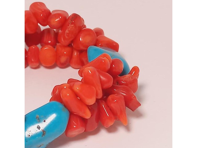 Turquoise en bloedkoraal armband - op maat verstelbaar - afbeelding 3 van  3