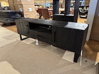 Tv-dressoir, zwart mangohout, zwart metalen onderstel - afbeelding 1 van  6