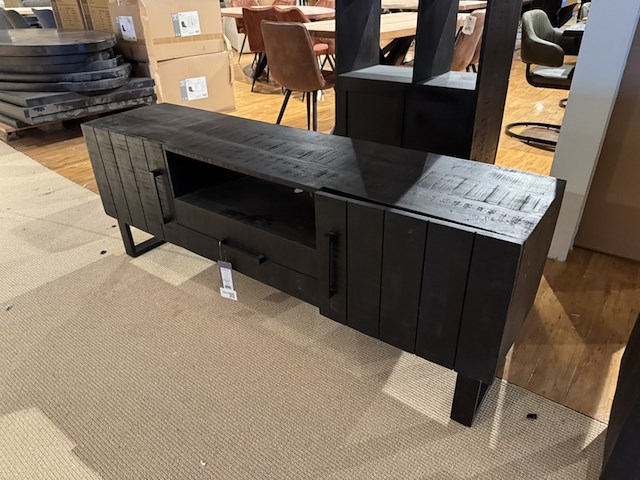 Tv-dressoir, zwart mangohout, zwart metalen onderstel - afbeelding 2 van  6