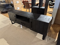 Tv-dressoir, zwart mangohout, zwart metalen onderstel - afbeelding 2 van  6