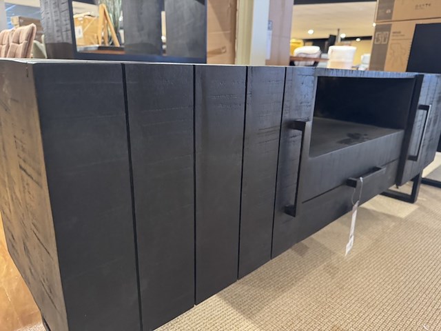 Tv-dressoir, zwart mangohout, zwart metalen onderstel - afbeelding 4 van  6