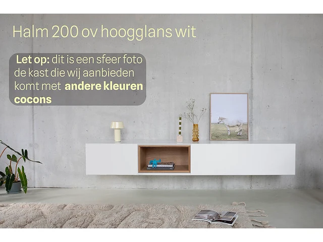 Tv-meubel incl. 2 cocons, raat, halm 200 ov, hoogglans wit - afbeelding 1 van  4