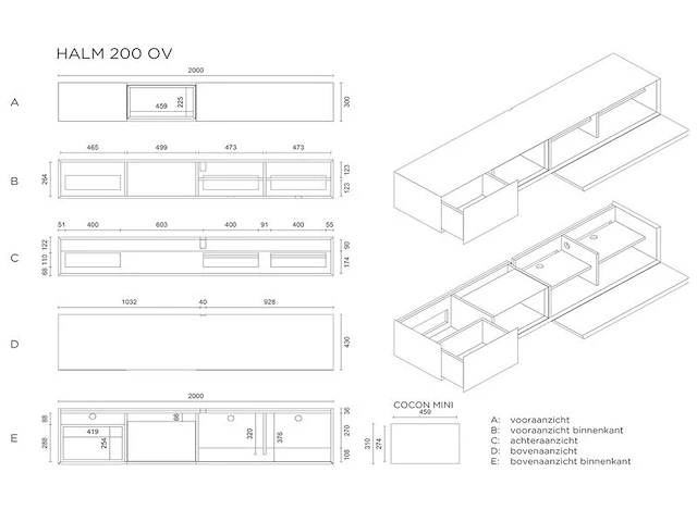 Tv-meubel incl. 2 cocons, raat, halm 200 ov, hoogglans wit - afbeelding 4 van  4