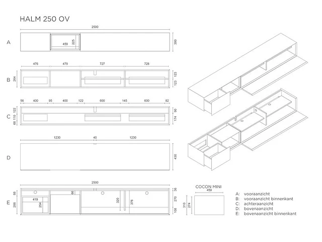 Tv-meubel, incl. 2 cocons, raat, halm 250 ov, hoogglans wit - afbeelding 4 van  4