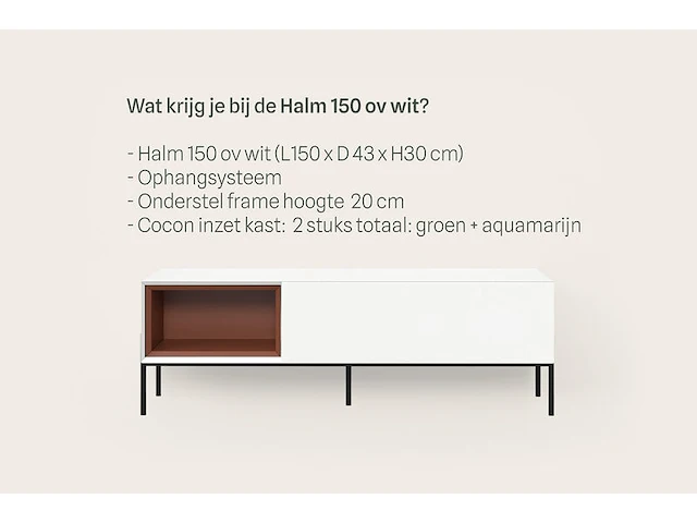 Tv-meubel incl. frame + 2 cocons, raat, halm 150 ov, wit - afbeelding 3 van  5