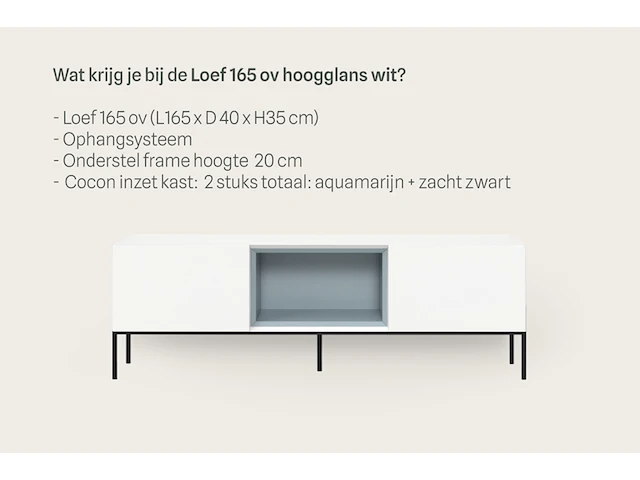 Tv-meubel incl. frame + 2 cocons, raat, loef 165 ov, hoogglans wit - afbeelding 3 van  6