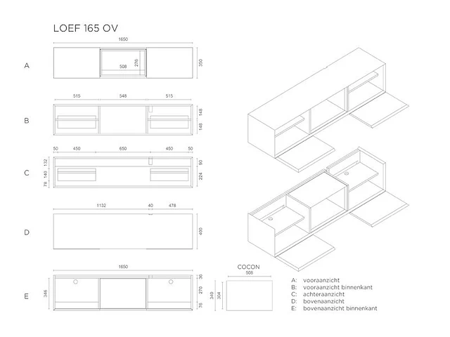 Tv-meubel incl. frame + 2 cocons, raat, loef 165 ov, hoogglans wit - afbeelding 6 van  6