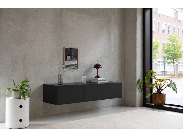 Tv-meubel incl. frame, raat, halm 150, zwart - afbeelding 1 van  5