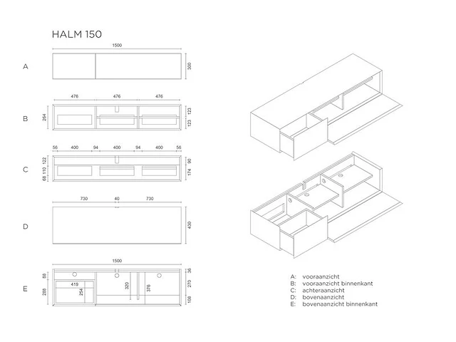 Tv-meubel incl. frame, raat, halm 150, zwart - afbeelding 4 van  5