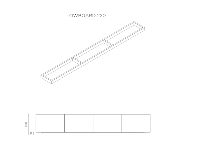 Tv-meubel incl. lowboard-onderstel, raat, loef 220, zwart - afbeelding 5 van  5