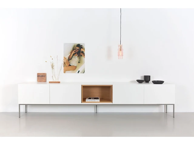 Tv-meubel incl. zwart frame + 2 cocons, raat, loef 275 ov, hoogglans wit - afbeelding 1 van  7