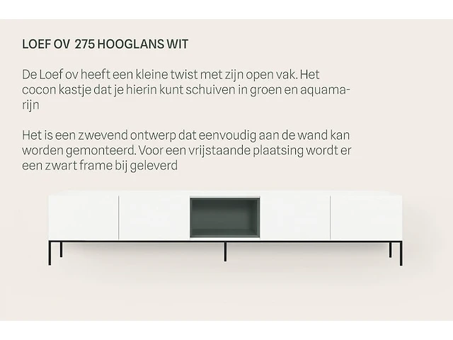 Tv-meubel incl. zwart frame + 2 cocons, raat, loef 275 ov, hoogglans wit - afbeelding 2 van  7