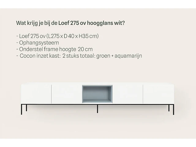 Tv-meubel incl. zwart frame + 2 cocons, raat, loef 275 ov, hoogglans wit - afbeelding 3 van  7