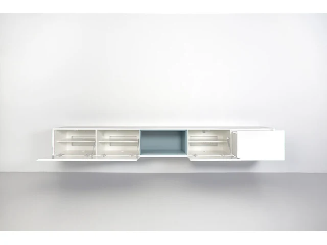 Tv-meubel incl. zwart frame + 2 cocons, raat, loef 275 ov, hoogglans wit - afbeelding 7 van  7